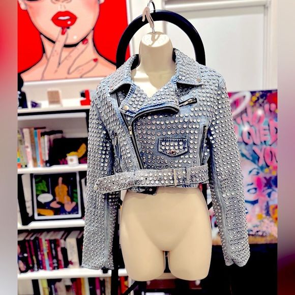 AKIRA Jackets & Blazers - - AZALEA WANG GAZETTE 3000 STUDS MOTO JACKET IN DENIM NWT MULTIPLE